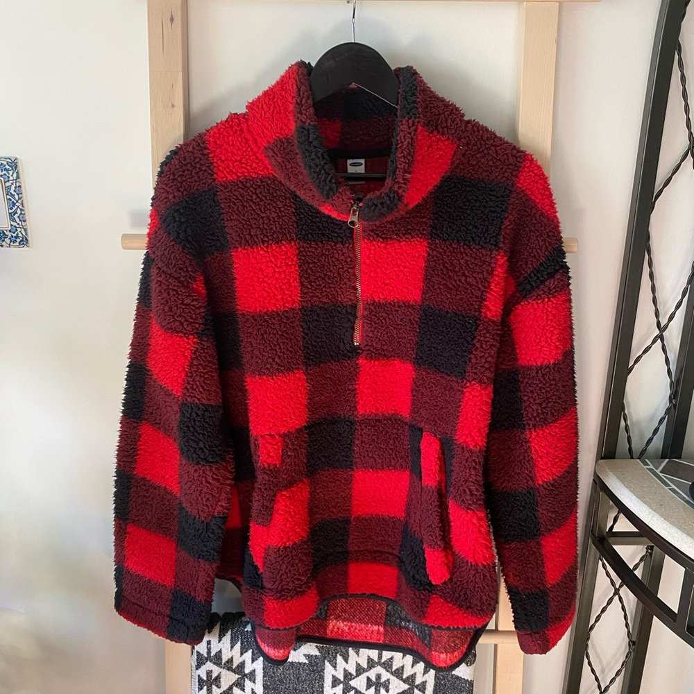 Old Navy Red and Gray Fuzzy Soft Pullover